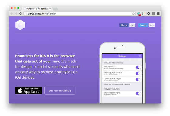 Download Frameless - A fullscreen browser for iOS 8 - Bram.us