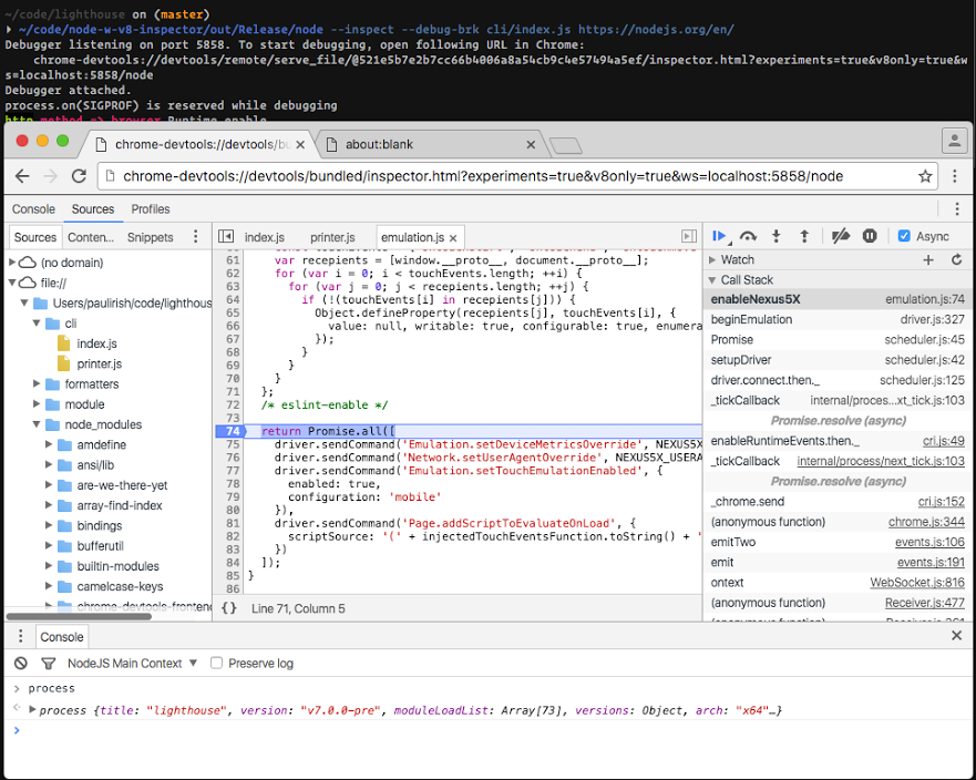 Debugging Node With Chrome DevTools – Bram.us